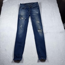 American Eagle Jegging Jeans Womens 00 Blue Distressed Super Stretch Lowrise