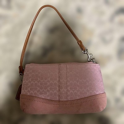 COACH Signature Canvas Suede Accessory Pouch Pink Small Shoulder  