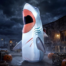 7FT Tall Halloween Inflatable Megalodon Shark Decoration with Built-In LED Light