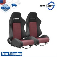 Pair Universal Black Vinyl Adjustable Reclinable Sport Racing Seats Dual Sliders
