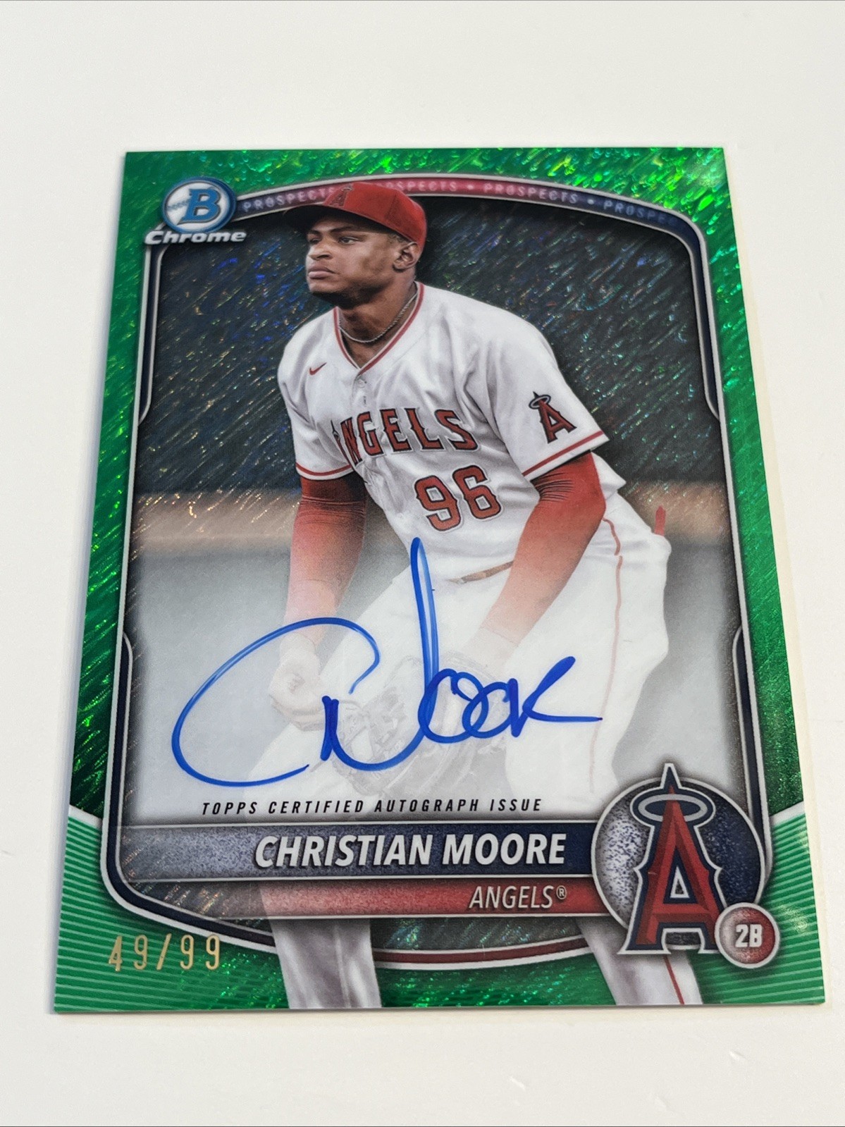 2025 Bowman Chrome Christian Moore Auto /99 Green Shimmer Refractor #CPA-CMO