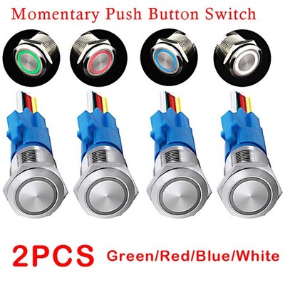 2Pcs 19mm 12V Momentary Push Button Switch Led Light Switch Stainless Steel US