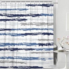 Abstract Blue Shower Curtain Modern Navy Grey Stripe Geometric 72x72 Inch