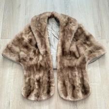 Vintage Luxury Mink Fur Wrap Shrug Stole Cape W/ Pocket Jacket Nature Brown