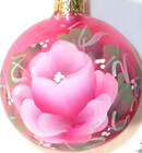 Vtg Pink Blown Glass W Germany Rose Christmas ORNAMENT Hand Painted Tole Flower — photo 4
