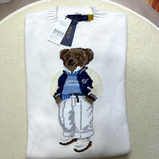 POLO RALPH LAUREN Bear Varsity Bear White Knit Crewneck Sweater Women's Small