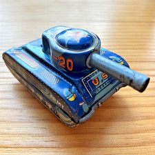 Vintage Japanese Tin Litho Army Tank F-20 Blue Star Made in Japan Retro Toy 9cm