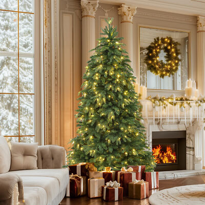 TAUS 6.5ft Pre-Lit Artificial Christmas Tree w/1100 Mixed PE&PVC Branch Tips