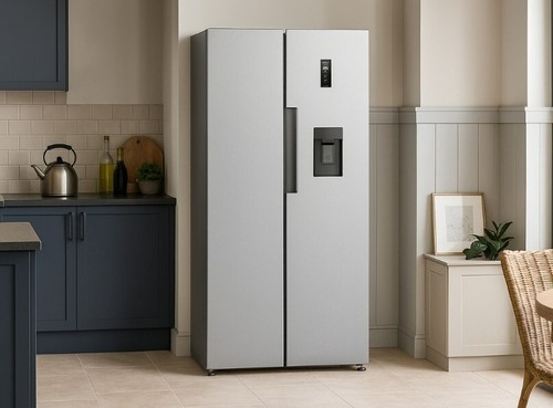 HYE 444 Litre Frost Free American Fridge Freezer Non-Plumbed Water 83cm - Silver - Picture 8 of 10