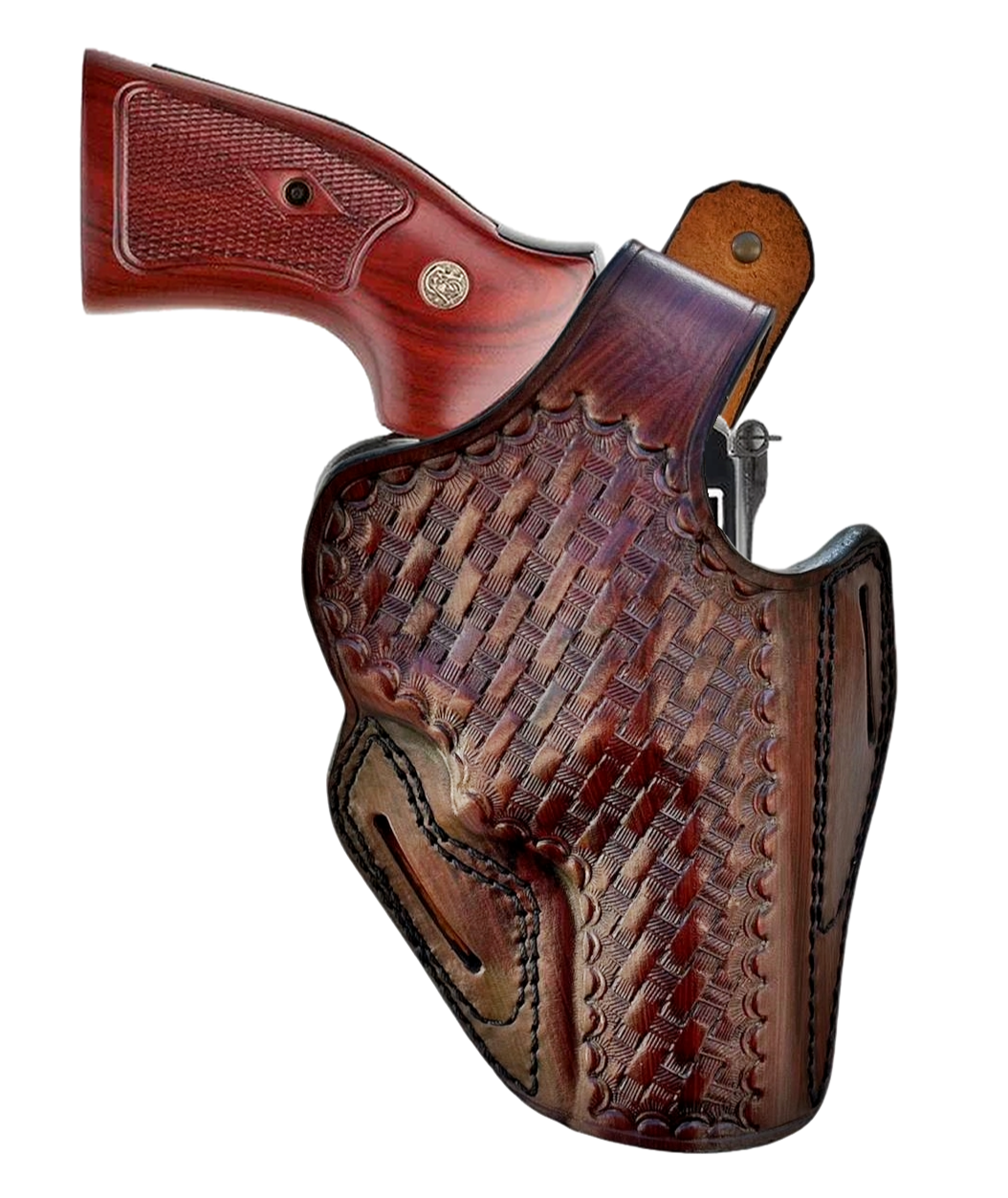 Premium Leather Holster Fits S&W Model 686, 60, 10, 19 - Basket Weave - Handmade