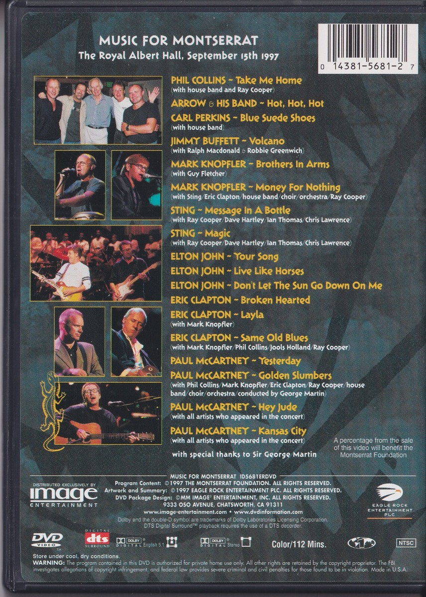 MUSIC FOR MONTSERRAT (DVD 1997) Concert Live R1 Paul McCartney