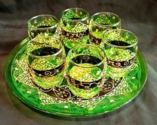 SERVICE A THE VERRE ÉMAILLÉ PLATEAU  GOBELETS DECOR OTTOMAN OU ORIENTAL DN4680