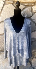 Kay Celine Tunic Top L Silver Metallic Layered Lagenlook Excellent Condition