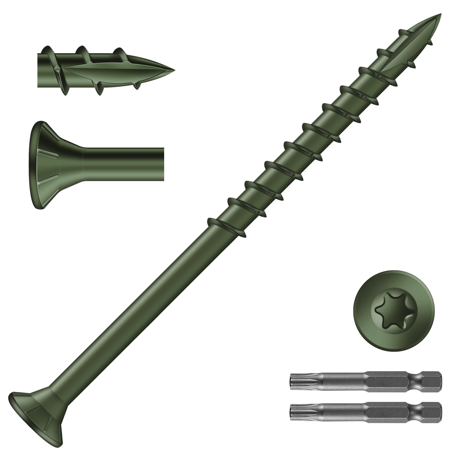 540Pcs #10 x 3 Inch Green Exterior Deck Screws - 8Lb Carbon Steel Wood Screws