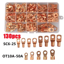 130pcs SC OT Battery Copper Cable Lugs Crimp Terminals Kits Wire Connector Set