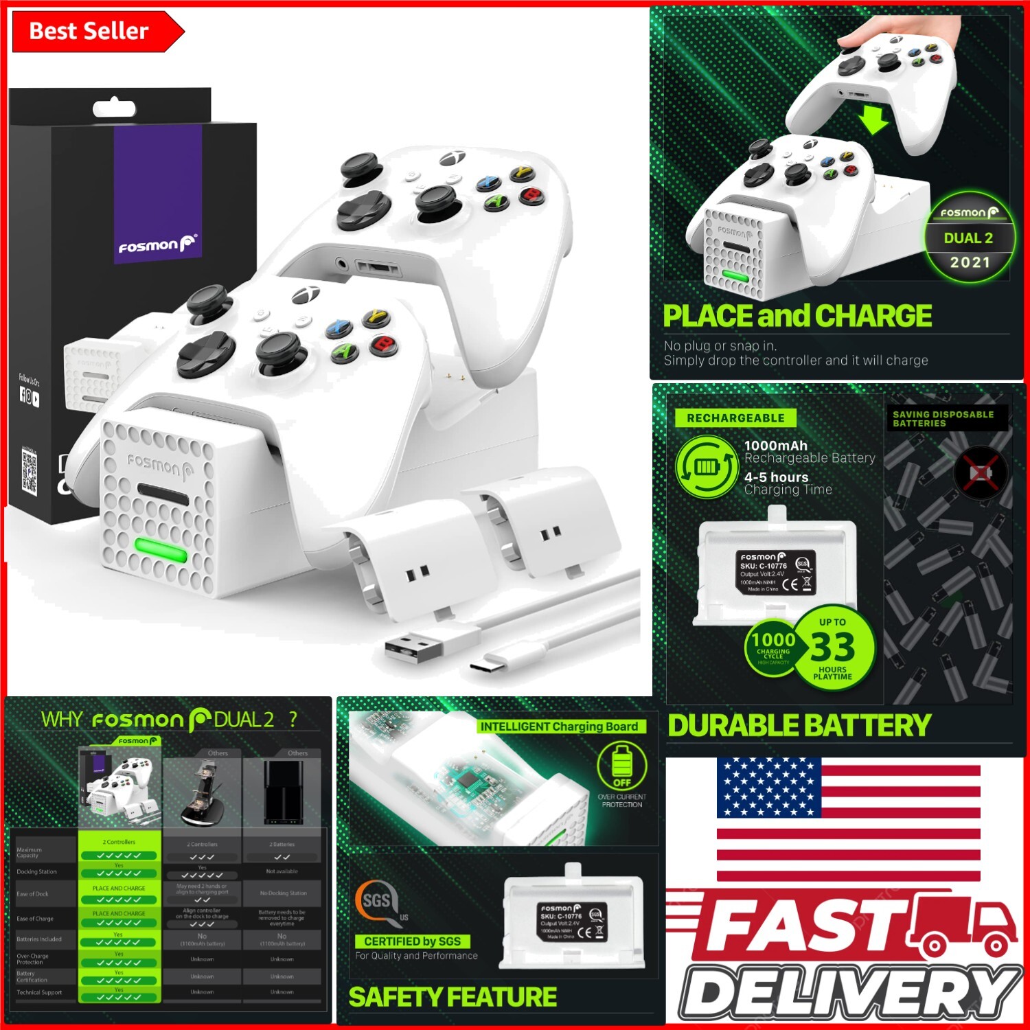 Xbox Series X/S Dual Charging Station with 2x 1000mAh Batteries and Smart Protection-image