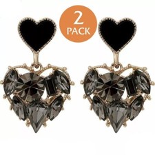 2x Fashion Women Black Heart Crystal Zircon Stud Earrings Dangle Party Jewelry