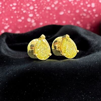 Cts Pear Shape Fancy Intense Yellow Diamonds Solitaire Stud