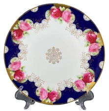 Vtg 1920s Rosenthal Bavaria Floral Rose Cobalt Blue Gold 8 1/2” Plate Germany