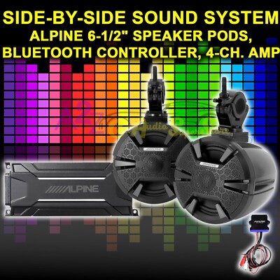 ALPINE PSS-SX01 ATV/UTV SOUND SYSTEM BLUETOOTH 6.5'' SPEAKER PODS KTA-30FW 4CH OB