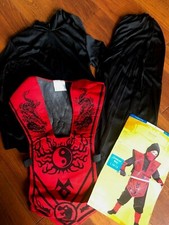 NEW 3 PIECE NINJA LORD HALLOWEEN COSTUME boys girls SIZE 10-12 black red pants