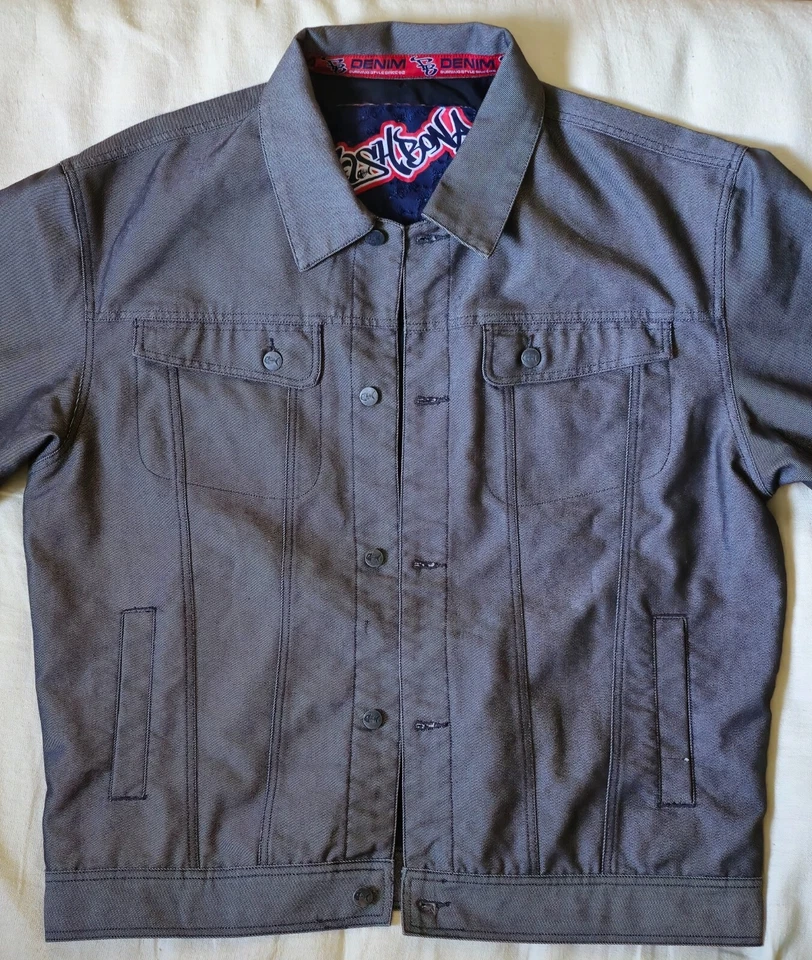 fishBonE Jeans Jacke XL Skater Techno HIP-HOP metallic GLANZ SILVER Y2K 2000er - Bild 3 von 4