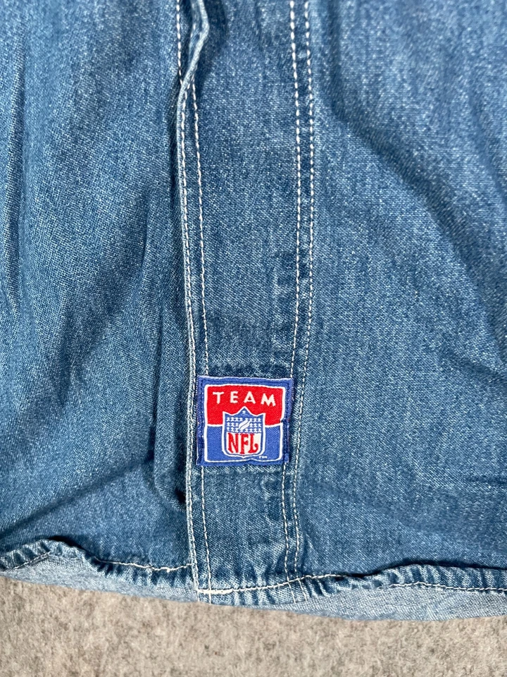 Vintage Raiders Shirt Mens XL 16/16.5 Blue Denim Oversized Oakland NFL - Image 4 of 4