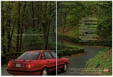 1990 AUDI 90 Quattro 20V Vintage Original 2 page Print AD - Red car photo forest