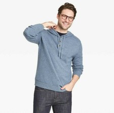 Goodfellow Mens 1/4 Button Hoodie Sweater Henley Shirt S Slate Blue NEW