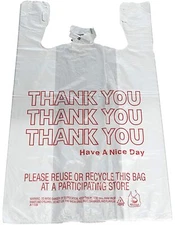 Bags 1/6 Large 21 x 6.5 x 11.5  WHITE THANK YOU T-Shirt Plastic  Shopping Bags
