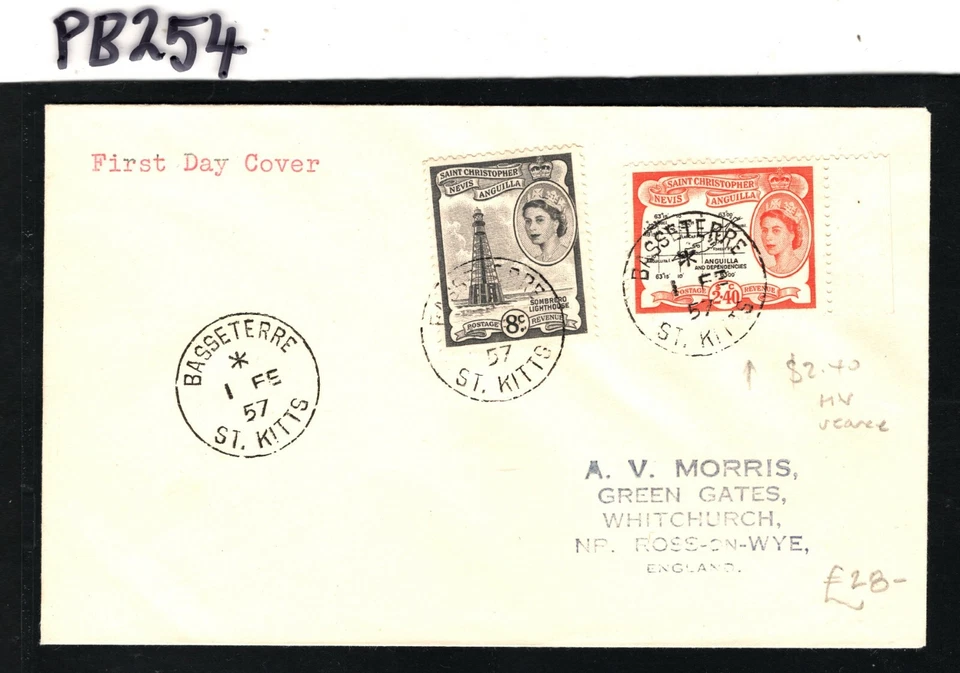 ST KITTS & NEVIS QEII FDC $2.40 Scarce High Value First Day Cover GB 1957 PB254 - Image 4 of 4