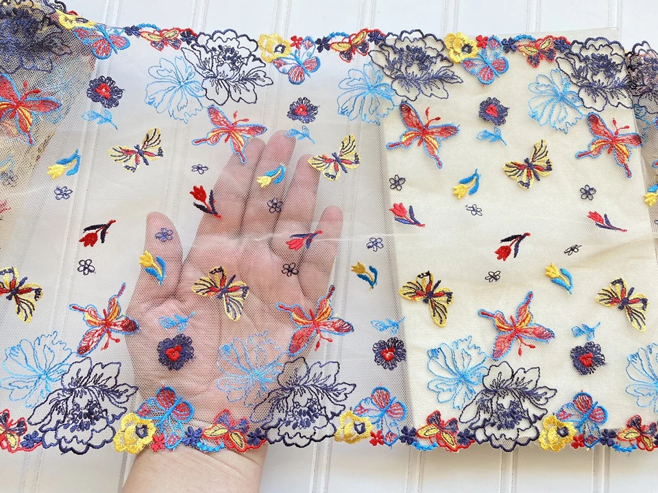 1 Yard Butterfly Embroidery Double-edged Lace Trim for Sewing/Crafts/9" Wide - Image 3 of 4