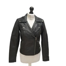 Vintage Noisy May Jacket Leather Black Zip Up Uk Women's S 8 Eu 36 E677