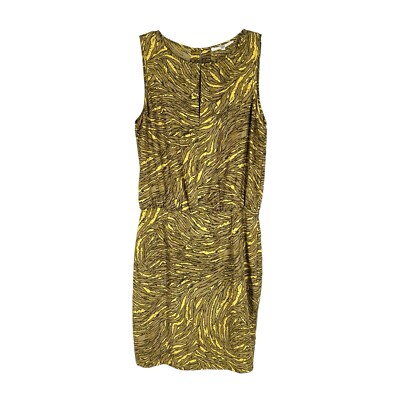 Tibi Silk Dress Womens Size 6 Yellow Abstract Animal Print Sleeveless Shift