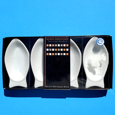 Mini Bowls Fish Shape Set of 4 White Amuse Bouche Condiments Home Essentials NEW