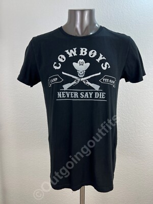 Cinch Cowboys Camp Yee-Haw Never Say Die Men's Crew Neck T-Shirt Black Size  L