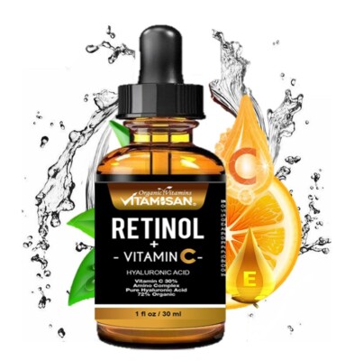 Vitamin C Serum for Face with Hyaluronic Acid, Anti Aging Wrinkle Skin Care 1oz