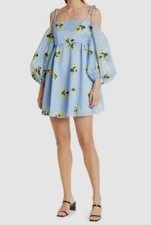 546 Tanya Taylor Women's Blue Floral Self-Tie Cold-Shoulder Mini Dress Size 6
