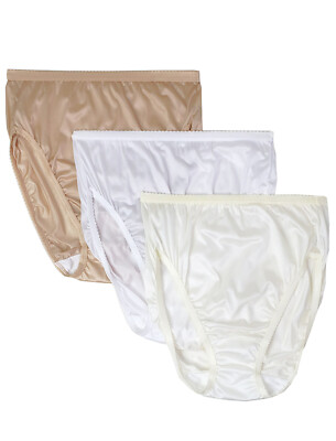 Shadowline Panties Womens High Cut Brief Underwear Silky Smooth Nylon 3-Pak Asst
