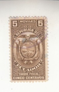 Ecuador 1925. Timbre Fiscal, Revenue Stamp. 5 moviles. 5 centavos. Used.