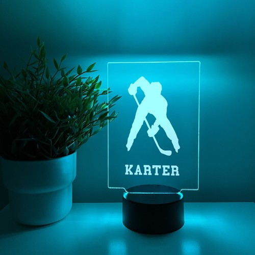 Personalized LED 16 Color Light Up Desk Lamp Ice Hockey Athlete Player Room Gift - Picture 2 of 9