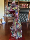 Stunning Colors! Fenton Winking Alley Cat Iridescent Purple Carnival Glass 11