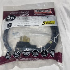 Certified Appliance Accessories 4 Ft. Electric Range Power Cord 40 Amp