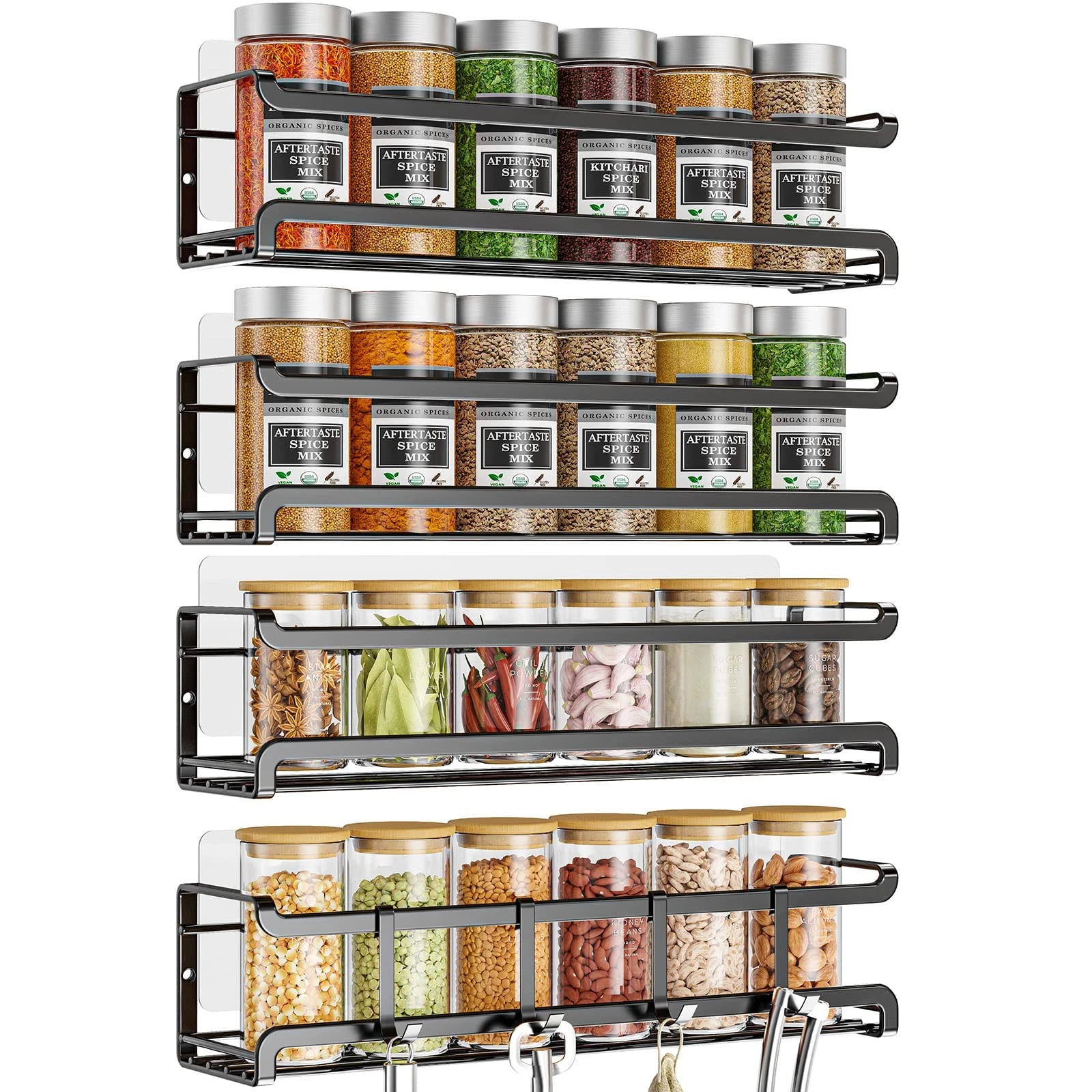 Spice Rack Wall Mounted 4 Pack,Space-Saving Spice Organizer for Spice Jars an...