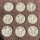 Standing Liberty Quarter Dollars (9)  Silver Worn. No Reserve Auct. 51.2 Grams