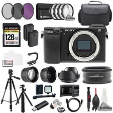 Sony Alpha a6400  Sony E 20mm f/2.8 Lens 128GB Ext Bat 9 PC Filtr MEGA Kit