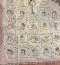 Quilt Crib Blanket Baby Toddler Cupid Angels Stars Clouds Babies 43x41 Cute Pink