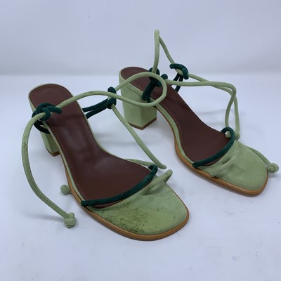 Alohas Womens 41 US 10 Grace Green Leather Block Heel Jasmine Sandal NWOB *Flaw