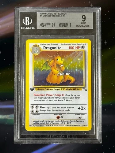 Dragonite Holo #4 - 1st Edition 1999 Pokémon Fossil – Beckett BGS 9 MINT Vintage