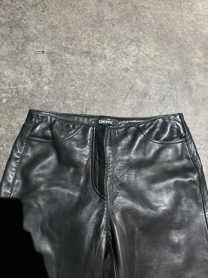 Vintage DKNY Low Rise Black Leather Pants Size 6 Womens - Image 3 of 4
